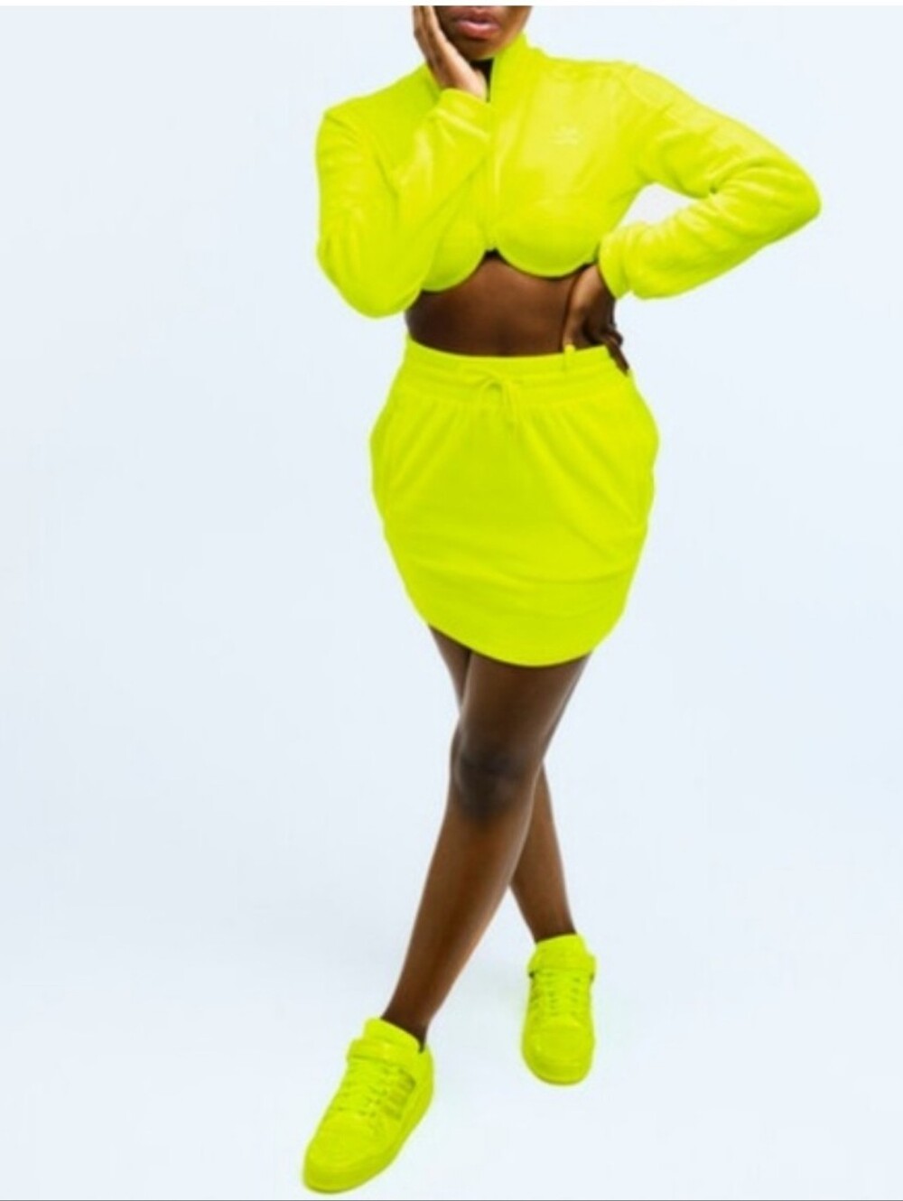 Adidas Jeremy Scott Velour Track 2pc Set (Cropped Bra Jacket + Mini Skirt) L/XL